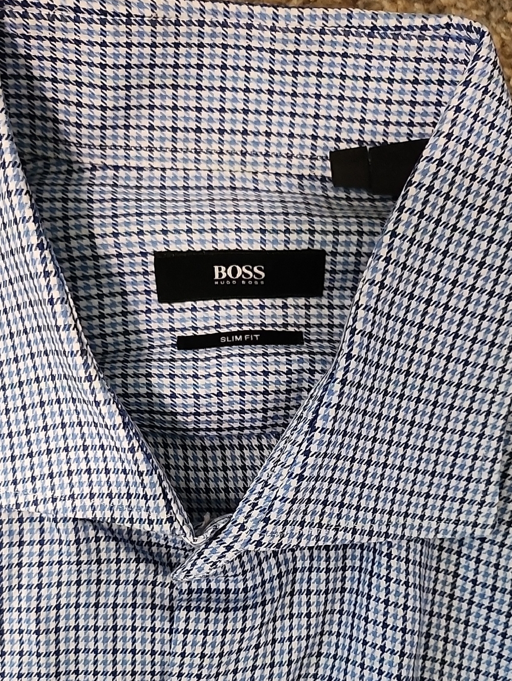 ​BOSS Hugo Boss Slim Fit Blue Micro Check Dress Shirt 44 17 1/5